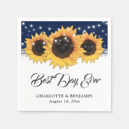 Rustik marin blå Burlap Snöre Solros Bröllop Pappersservett