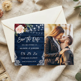 Rustik marin Blommigt Spara datum Magnetiskt kort