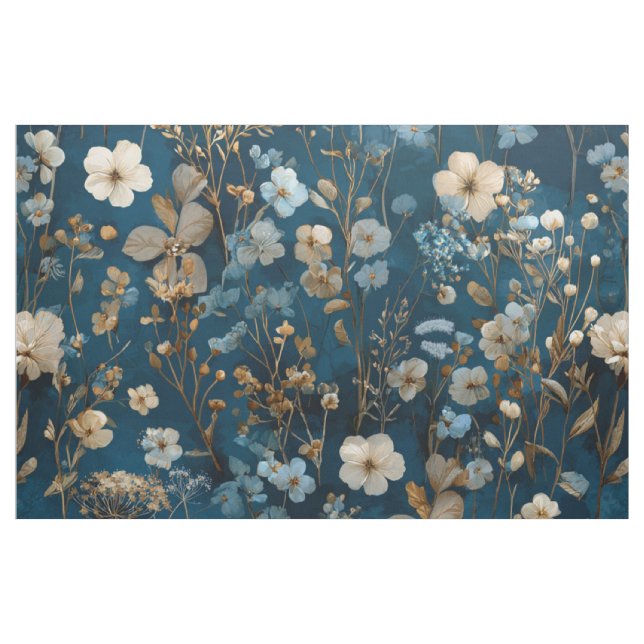 Rustik marinblå botanisk elegant vintage blomma tyg (Yard)