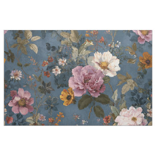 Rustik marinblå botanisk elegant vintage blommig tyg