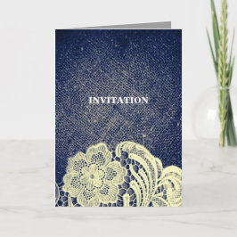 rustik marinblå jute spets country bröllop inbjudan