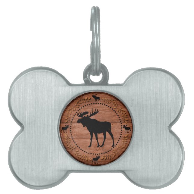 Rustik märkre av trämoscirkel med ben från sällska ID-bricka husdjur (Framsidan)