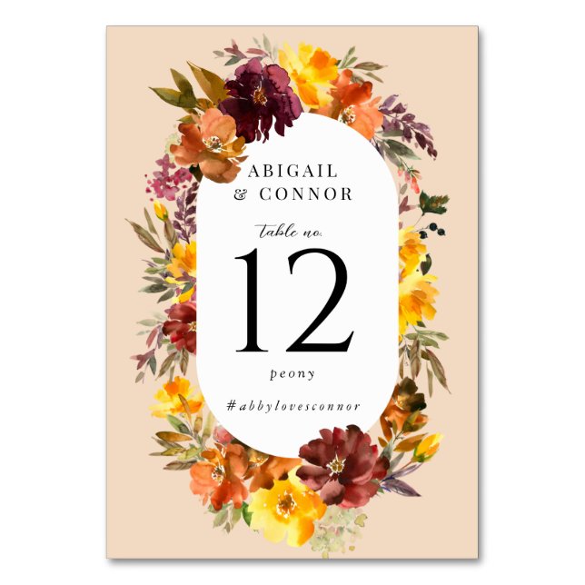 Rustik Marsala Bränd Orange Höstkrans Bordsnummer (Framsidan)