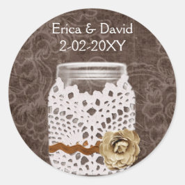 Rustik Mason burk bröllop sälar Runt Klistermärke