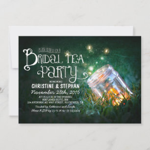 Rustik mason burk & fireflies möhippa tea party inbjudningar