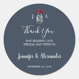 Rustik masonburk monogram marinblå bröllop runt klistermärke