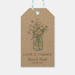 Rustik masonjär med vilda blommor - Kärlek och tac Presentetikett