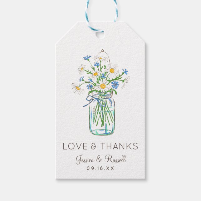 Rustik masonjär med vilda blommor - Kärlek och tac Presentetikett (Framsidan)