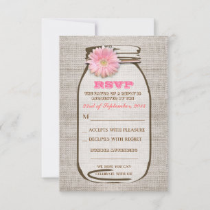 Rustik Masonjärna i Jute med Rosa Gerbera Bröllops OSA Kort