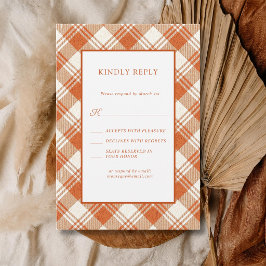 Rustik Matt Orange Plaid Gingham Bröllop OSA Kort