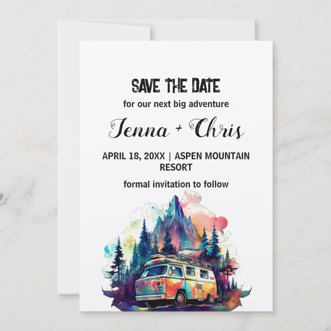 Rustik Maximalist Camper Mountain Spara datumet Inbjudningar (Framsida)