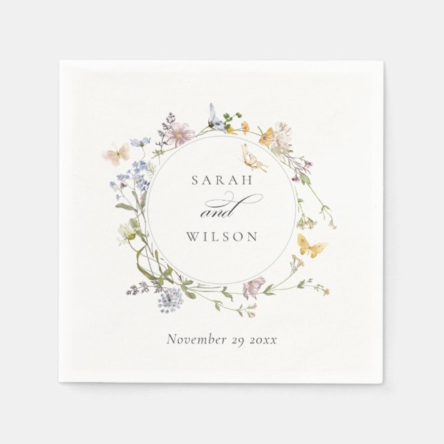 Rustik Meadow Blommigt Wand Butterfly Bröllop Pappersservett (Framsidan)
