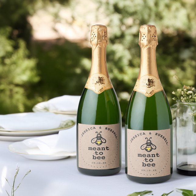Rustik Meant To Bee Bröllop (Rustic Meant To Bee Wedding Sparkling Wine Label)