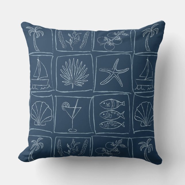 Rustik Medelhavs- kustkeramik marinblå Kudde (Framsida)