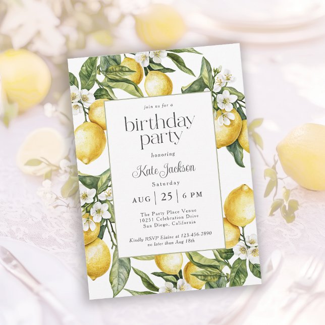 Rustik Medelhavs- Lemon Blossom Födelsedag Inbjudningar (Invitation may be ordered in both printed and digital formats.)