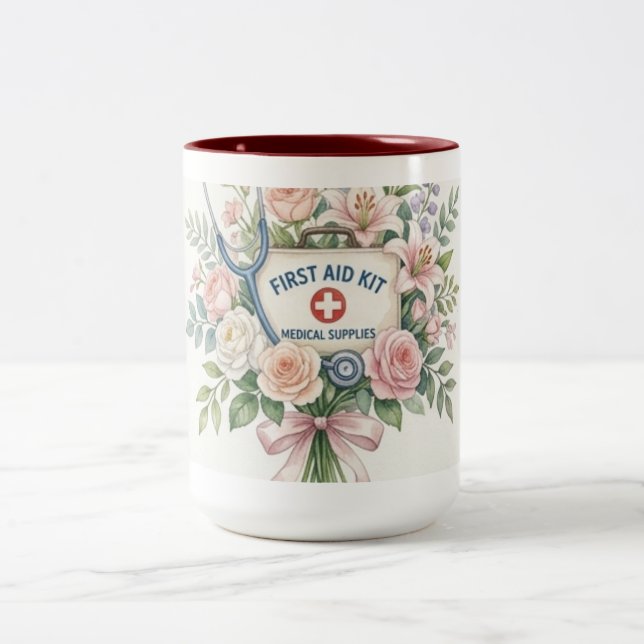 Rustik medicinsk väggdekor – Gul botanisk stetosko Två-Tonad Mugg (Center)
