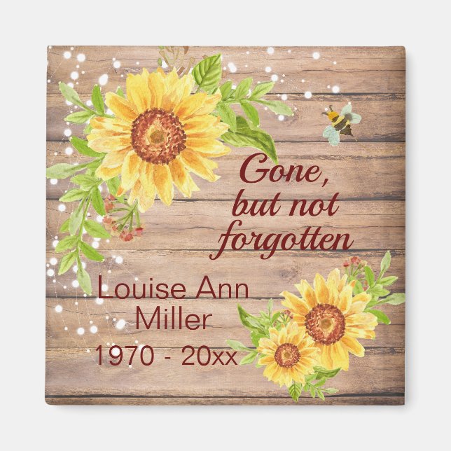 Rustik Memorial Borta men inte glömt solros Magnet (Framsidan)