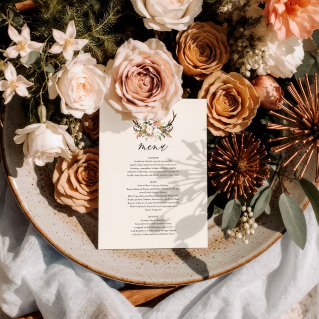 Rustik Meny för Bröllop med Hjorthorn och Blommor  (Skapare uppladdad)