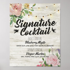 Rustik meny för signaturcocktail för bröllopsdekor poster