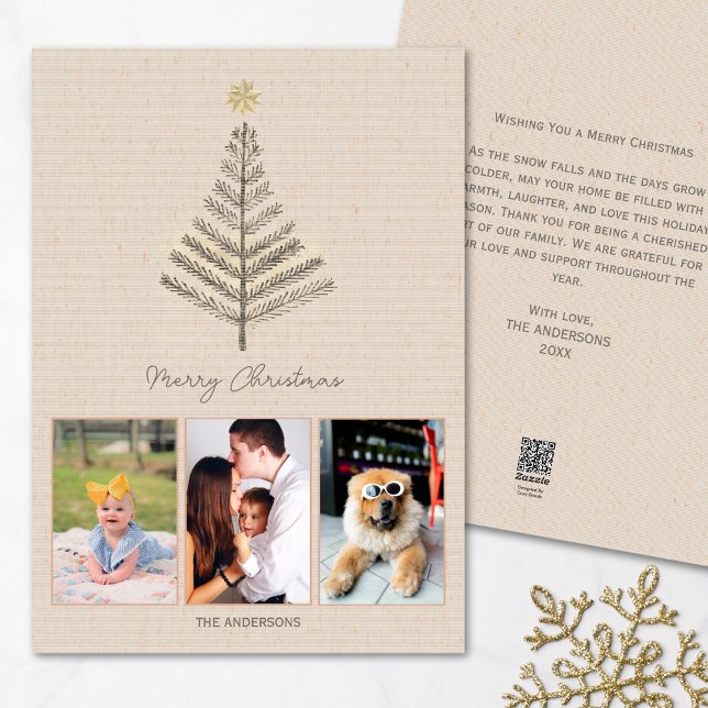 Rustik, minimal Anpassningsbar Photo Collage jul Julkort (Skapare uppladdad)