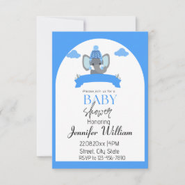 Rustik, minimalistisk Blue Elephant Baby Shower-po Inbjudningar