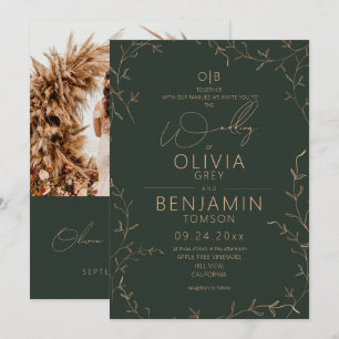 Rustik Minimalistisk Guld Grön Botanisk Bröllop Inbjudningar