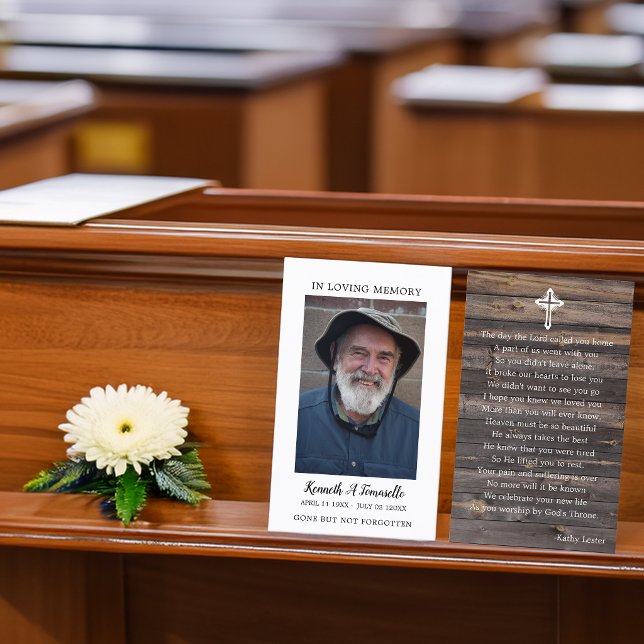 Rustik minneskort för begravning med bön och foto visitkort (Rustic Funeral Memorial Prayer Photo Card)