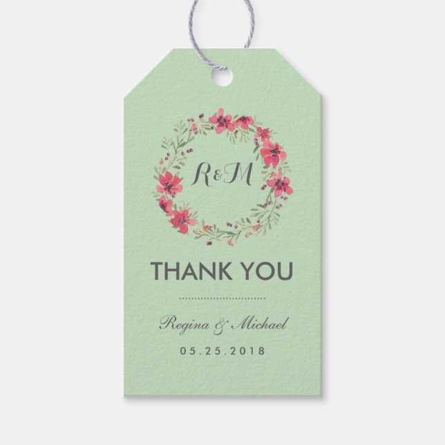 Rustik Mint Grönt Blommigt Utandning Bröllop Gift  Presentetikett (Framsidan)