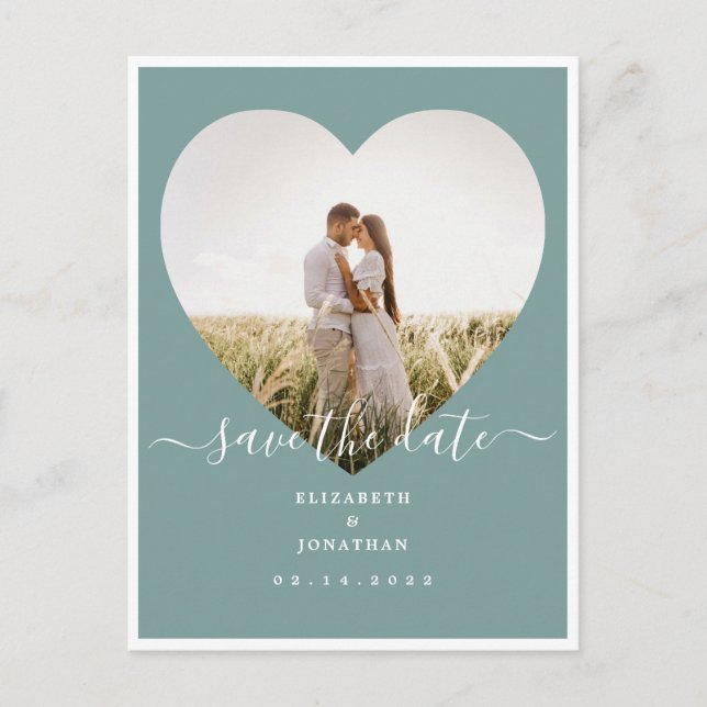 Rustik Mintgrön Bröllopsfoto Save The Date Meddelande Vykort (Framsida)