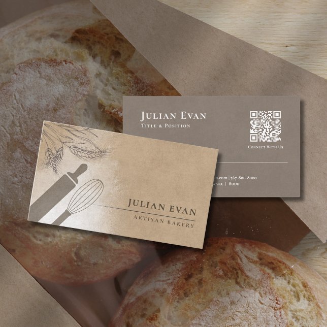 Rustik mjölvisp konditor hantverksbageri visitkort (Rustic Flour Whisk Pastry Chef Artisan Bakery Business Card)