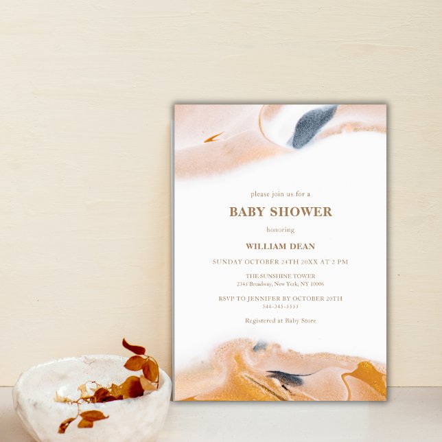 Rustik Modern Abstrakt, vattenfärgsbabyskor Inbjudningar (Rustic Modern Abstract Watercolor Baby Shower Invitation)