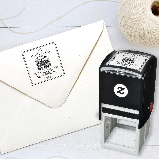 Rustik Modern Berg Anpassad Självfärgande Stämpel (Modern Rustic Mountains Self Inking Return Address Stamp)