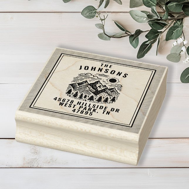 Rustik Modern Berg Anpassad Stämpel (Modern Rustic Mountain Return Address Stamp)