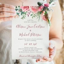 Rustik, modern blommigt vattenfärgsburgundi bröllo