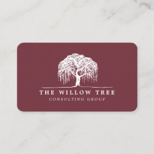 Rustik Modern Burgundy & White Willow Träd Logotyp Visitkort