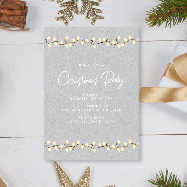 Rustik Modern Elegant jul Ljus Party Inbjudningar (Personalized Rustic Modern Elegant Christmas Lights Party Invitation Template)
