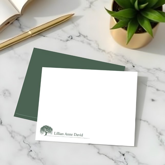 Rustik Modern Grönt Willow Träd Logotyp Personlig Anteckningskort (Rustic Modern Green Willow Tree Logo Personalized Note Card)