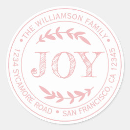 Rustik Modern Julglädje Returadress Rosa Runt Klistermärke