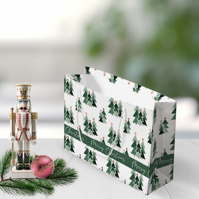 Rustik Modern Julgranar-typografi (Rustic Modern Christmas Trees Typography Large Gift Bag)