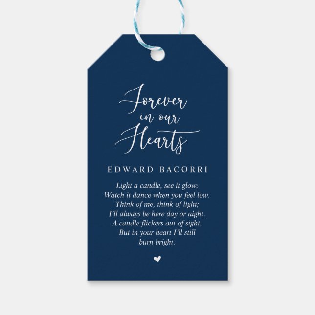Rustik Modern Navy Blue, Funeral Memorial Service Presentetikett (Framsidan)