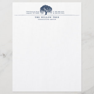 Rustik Modern Navy Blue Willow Träd Logotyp Brevhuvud