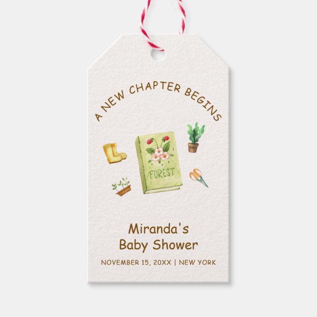 Rustik Modern New Chapter Garden Bok Baby Shower Presentetikett (Framsidan)