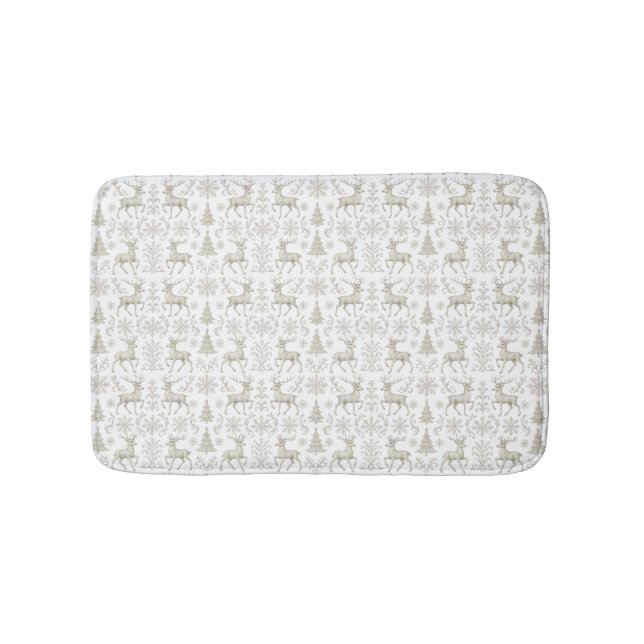 Rustik, modern silver/vit julmönster badrumsmatta (Framsidan)