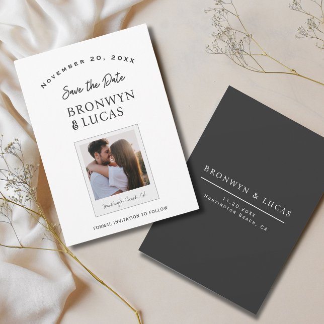 Rustik Modern Svart Vitt Polaroid Foto Spara Datumet (Rustic Modern Black and White Polaroid Photo Save The Date
)