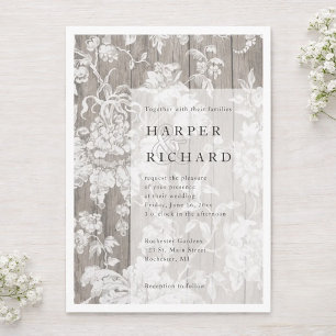 Rustik modern trähustruinvitation med blommor inbjudningar