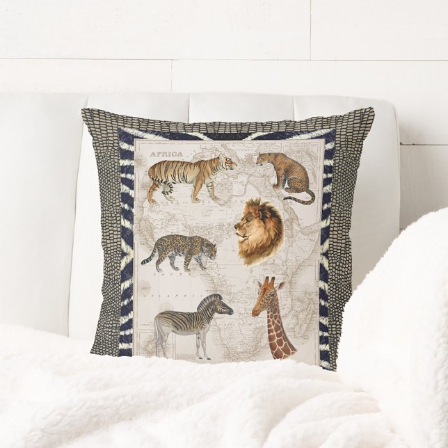 Rustik Modern Vintage Afrikas Lejona tiger Giraffe Kudde (Skapare uppladdad)