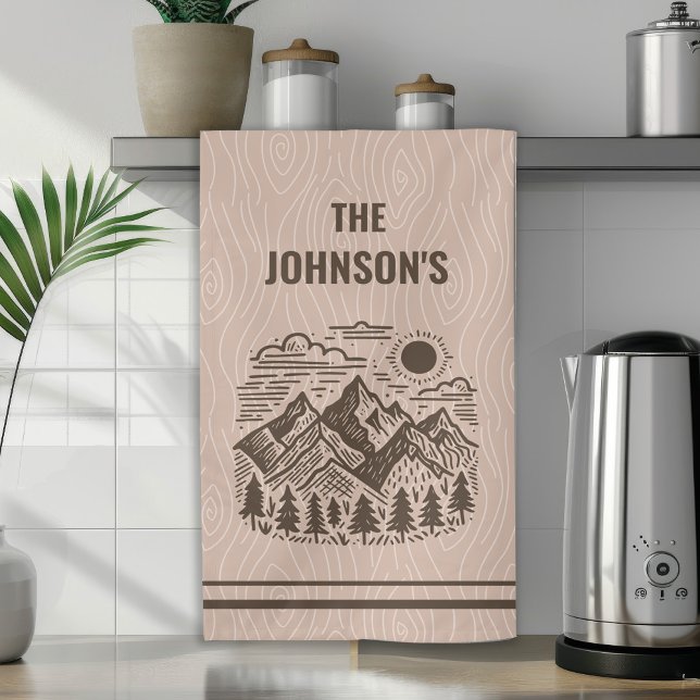 Rustik Moderna Berg Anpassad Kökshandduk (Rustic Modern Mountains Custom Name Kitchen or bathroom Towel)