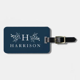 Rustik monogram bagagemarin blå märkre bagagebricka