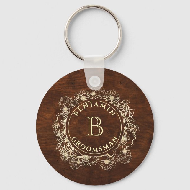 Rustik Monogram Bröllesman Nyckelring (Framsida)