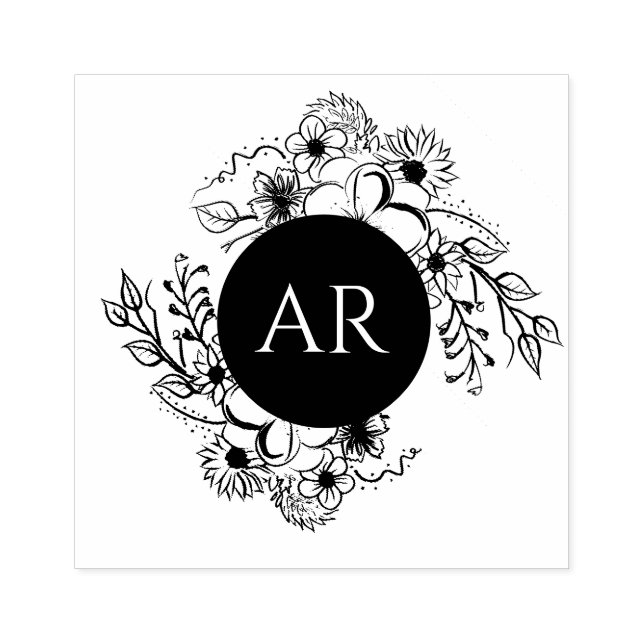 Rustik Monogram Bröllop med Blommor Stämpel (Tryck)